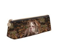 Tcoay Chiot Bouledogue américain, Trousse à Crayons Triangulaire Portable avec Fermeture éclair, Sac cosmétique en Cuir PVC pour Adolescents et Adultes