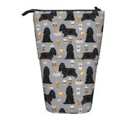 Tcoay Cocker Spaniel avec cafés Chien Cocker Spaniel Noir avec café Gris, Porte-Crayon Debout Sac de Papeterie Pochette à Crayons Organisateur Trousse à Crayons télescopique