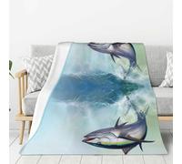 Tcoay Couverture décorative en Flanelle, jeté de lit en Peluche, Couverture de lit pour canapé et Voyage, Motif Thon Rouge océan