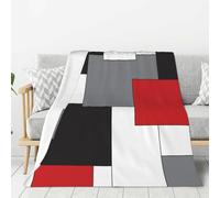 Tcoay Couverture décorative en Flanelle, jeté de lit en Peluche, Couverture de lit pour canapé et Voyages, Color Block Rouge Noir Gris Blanc