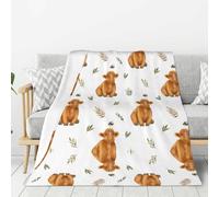 Tcoay Couverture décorative en Flanelle, jeté de lit en Peluche, Couverture pour la literie, Le canapé et Les Voyages, Motif Vache des Highlands Mignonne