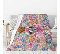 Tcoay Couverture décorative en Flanelle, jeté de lit en Peluche, Couverture pour la literie, Le canapé et Les Voyages, Anciens Timbres-Poste de Divers Pays