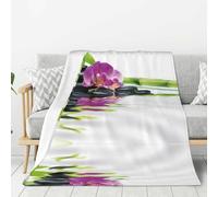 Tcoay Couverture décorative en Flanelle, jeté de lit Moelleux, Couverture pour la literie, Le canapé et Les Voyages, Inspiration Bien-être Asiatique avec Pierres de Massage Zen, orchidée Violette
