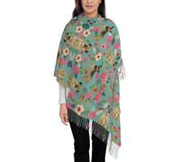 Tcoay Écharpe en faux cachemire, châle imprimé pour femme, motif floral Border Terrier
