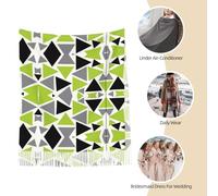 Tcoay Écharpe en imitation cachemire pour femme, châle imprimé, motif triangles aléatoires vert citron, gris et noir sur fond blanc