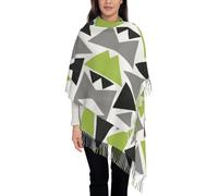 Tcoay Écharpe en imitation cachemire pour femme, châle imprimé, motif triangles aléatoires vert citron, gris et noir sur fond blanc