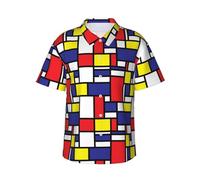 Tcoay Impression de Motifs Mondrian,Chemise hawaïenne pour Homme, Chemise de Plage décontractée à Manches Courtes, Chemise d'été légère pour Adulte,L