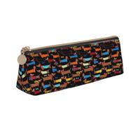 Tcoay J'adore Mes Chiens teckels, Trousse à Crayons Triangulaire Portable avec Fermeture éclair, Sac cosmétique en Cuir PVC pour Adolescents et Adultes