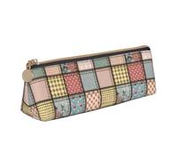 Tcoay Motif Patchwork Vintage aux Couleurs de Tissus, Trousse à Crayons Triangulaire Portable avec Fermeture éclair, Sac cosmétique en Cuir PVC pour Adolescents et Adultes