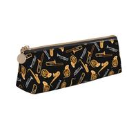 Tcoay Musique de Saxophone et de Trombone Noire, Trousse à Crayons Triangulaire Portable avec Fermeture éclair, Sac cosmétique en Cuir PVC pour Adolescents et Adultes