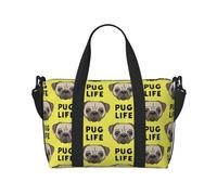 Tcoay Pug Life - Joli sac de plage jaune pour femme - Sac à bandoulière réutilisable