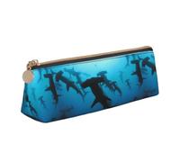 Tcoay Requins-marteaux imprimés, Trousse à Crayons Triangulaire Portable avec Fermeture éclair, Sac cosmétique en Cuir PVC pour Adolescents et Adultes