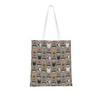 Tcoay Sac à provisions réutilisable, sac à main pour les courses, sac à bandoulière en toile polyvalent,Frenchie Dog J'aime les bouledogues français Frenchie Face Brun moyen