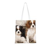 Tcoay Sac à provisions réutilisable, sac à main pour les courses, sac à bandoulière en toile polyvalent,Petits chiots Cavalier King Charles Spaniel