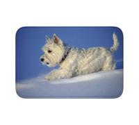 Tcoay Tapis de Salle de Bain Overlock, Tapis d'entrée, antidérapant, Absorbant, Motif Westie Winter West Highland White Terrier