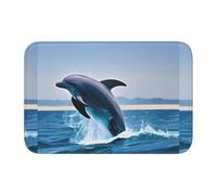 Tcoay Tapis de Salle de Bain Overlock, Tapis d'entrée, Moquette antidérapante, absorbante, Motif Dauphins bondissants