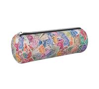 Tcoay Trousse à Crayons en Cuir, Trousse à cosmétiques, Trousse à Crayons Portable avec Fermeture éclair argentée,Anciens Timbres-Poste de Divers Pays