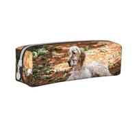 Tcoay Trousse à Crayons Pochette à Crayons cylindrique portative avec Pochette à cosmétiques en Cuir à Fermeture éclair,Setter Anglais Automne Animaux de Compagnie Chiens Anglais