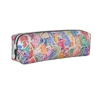 Tcoay Trousse à Crayons Pochette à Crayons cylindrique portative avec Pochette à cosmétiques en Cuir à Fermeture éclair,Anciens Timbres-Poste de Divers Pays