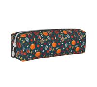 Tcoay Trousse à Crayons Pochette à Crayons cylindrique portative avec Pochette à cosmétiques en Cuir à Fermeture éclair,Joyeux Thanksgiving Citrouille