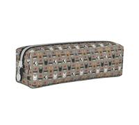 Tcoay Trousse à Crayons Pochette à Crayons cylindrique portative avec Pochette à cosmétiques en Cuir à Fermeture éclair,Frenchie Dog J'aime Les bouledogues français Frenchie Face Brun Moyen