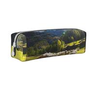 Tcoay Trousse à Crayons Pochette à Crayons cylindrique portative avec Pochette à cosmétiques en Cuir à Fermeture éclair,Alpes suisses Valais Mouflon à Nez Noir Nid Animaux Nature