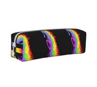 Tcoay Trousse à Crayons Pochette à Crayons cylindrique portative avec Pochette à cosmétiques en Cuir à Fermeture éclair,l'amour gagne l'arc-en-Ciel