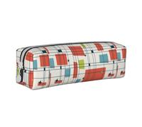 Tcoay Trousse à Crayons Pochette à Crayons cylindrique portative avec Pochette à cosmétiques en Cuir à Fermeture éclair,Grille Abstraite Moderne du Milieu du siècle