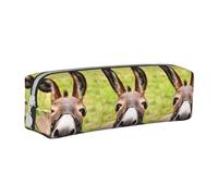 Tcoay Trousse à Crayons Pochette à Crayons cylindrique portative avec Pochette à cosmétiques en Cuir à Fermeture éclair,Âne Heureux imprimé