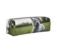 Tcoay Trousse à Crayons Pochette à Crayons cylindrique portative avec Pochette à cosmétiques en Cuir à Fermeture éclair,Westie Lawn West Highland White Terrier Chiens