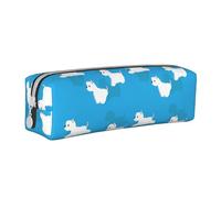 Tcoay Trousse à Crayons Pochette à Crayons cylindrique portative avec Pochette à cosmétiques en Cuir à Fermeture éclair,Chiens Westie Qui courent