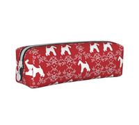 Tcoay Trousse à Crayons Pochette à Crayons cylindrique portative avec Pochette à cosmétiques en Cuir à Fermeture éclair,Silhouette de Chien Fox Terrier à Poil Dur