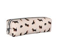 Tcoay Trousse à Crayons Pochette à Crayons cylindrique portative avec Pochette à cosmétiques en Cuir à Fermeture éclair,Motif de Teckel Heureux de Dessin animé