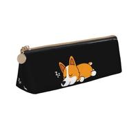 Tcoay Un Adorable Corgi Qui dort, Trousse à Crayons Triangulaire Portable avec Fermeture éclair, Sac cosmétique en Cuir PVC pour Adolescents et Adultes