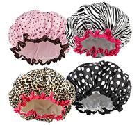 TCOTBE Lot de 4 bonnets de douche pour femme, élastiques et réutilisables, protection de l'environnement, double couche imperméable