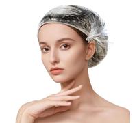 TCOTBE Lot de 60 bonnets de douche jetables, épais et élastiques en plastique transparent imperméable pour femmes, traitement des cheveux, spa, usage domestique, hôtel et salon de coiffure, voyage