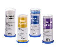 TCP Global Lot de 400 micro-brosses jetables pour extensions de cils Pointe applicatrice 1 mm Blanc Superfin 1,5 mm Jaune fin 2,0 mm Bleu moyen et violet