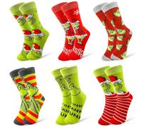 TCRZHHRX 6 paires de Chaussettes Grinch, Chaussettes de Noël Résistantes, Accessoire parfait pour la saison de Noël - Ados et Hommes, EU 40-45