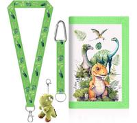 TCRZHHRX Portefeuille-Cardeur Dino Enfant 4-en-1, Sac Bandoulière Anti-Perte + 2 Lanière de Cou et Porte-Clés | Cadeau Garçon 5-12 Ans pour École & Aventure