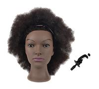 Tcwuzick Tête d'apprentissage afro-américaine avec 100% cheveux naturels - Tête de mannequin pour cosmétique - Tête de manucure pour la pratique du coiffage et des tresses...