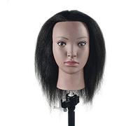 Tcwuzick Tête de mannequin afro 100 % cheveux naturels pour entraînement de coiffeur, cosmétologie
