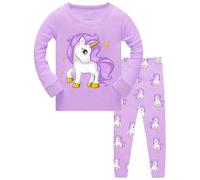 TCWWBB Ensemble de pyjama pour filles Enfants Licorne Dinosaure 2 pièces Pyjama de Noël en coton à manches longues 2 pièces Vêtement de nuit pour tout-petits Vêtement de Noël Âge 2-8 ans, licorne, 6-7