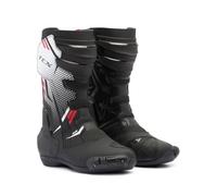 TCX TR1 AIR Bottes de Moto pour Hommes, avec Tige en Microfibre Perforée au Laser, Fermeture Latérale Elastique et Velcro, Noir/Blanc/Rouge, 42 EU