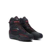 TCX Zeta Waterproof Moto pour Hommes, Sportives et Imperméables, Chaussures Adaptées à Un Usage Urbain, Tige en Microfibre, Fermeture par Lacets et Velcro, Noir/Rouge, 46 EU