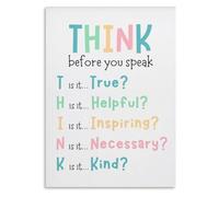 TCYNNQVD Classroom Rules Poster Think Before You Speak Sign Boho Decor Canvas Wall-Art Print Inspirational Quote for School Home Office(Framed,12x18inch(30x45cm))
