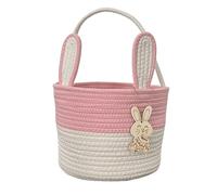 TCZDS Panier de Pâques pour Enfant Lapin Grand Format | Panier Picnic en Osier pour Chasse aux Œufs, Décoration Maison (Rose)