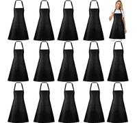 Tczecoo Lot de 18 tabliers de cuisine, tabliers avec 2 poches, tablier à bavette pour cuisine, barbecue, production de peinture, tablier de cuisine blanc pour hommes et femmes, 60 x 70 cm, Noir , 71 x