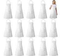 Tczecoo Lot de 18 tabliers de cuisine, tabliers avec 2 poches, tablier à bavette pour cuisine, barbecue, production de peinture, tablier de cuisine blanc pour hommes et femmes, 60 x 70 cm