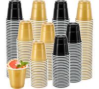 Tczecoo Lot de 200 mini gobelets à liqueur - 6 cl/60 ml - Réutilisables - Pour anniversaire, dégustation, fête, mariage (noir, doré)