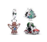 TCZNAF Arbre de Noël voiture Gingerbread Charms Bracelets Perle Compatible pour Bracelet Bijoux pour Dames Cadeaux Pour les Fêtes